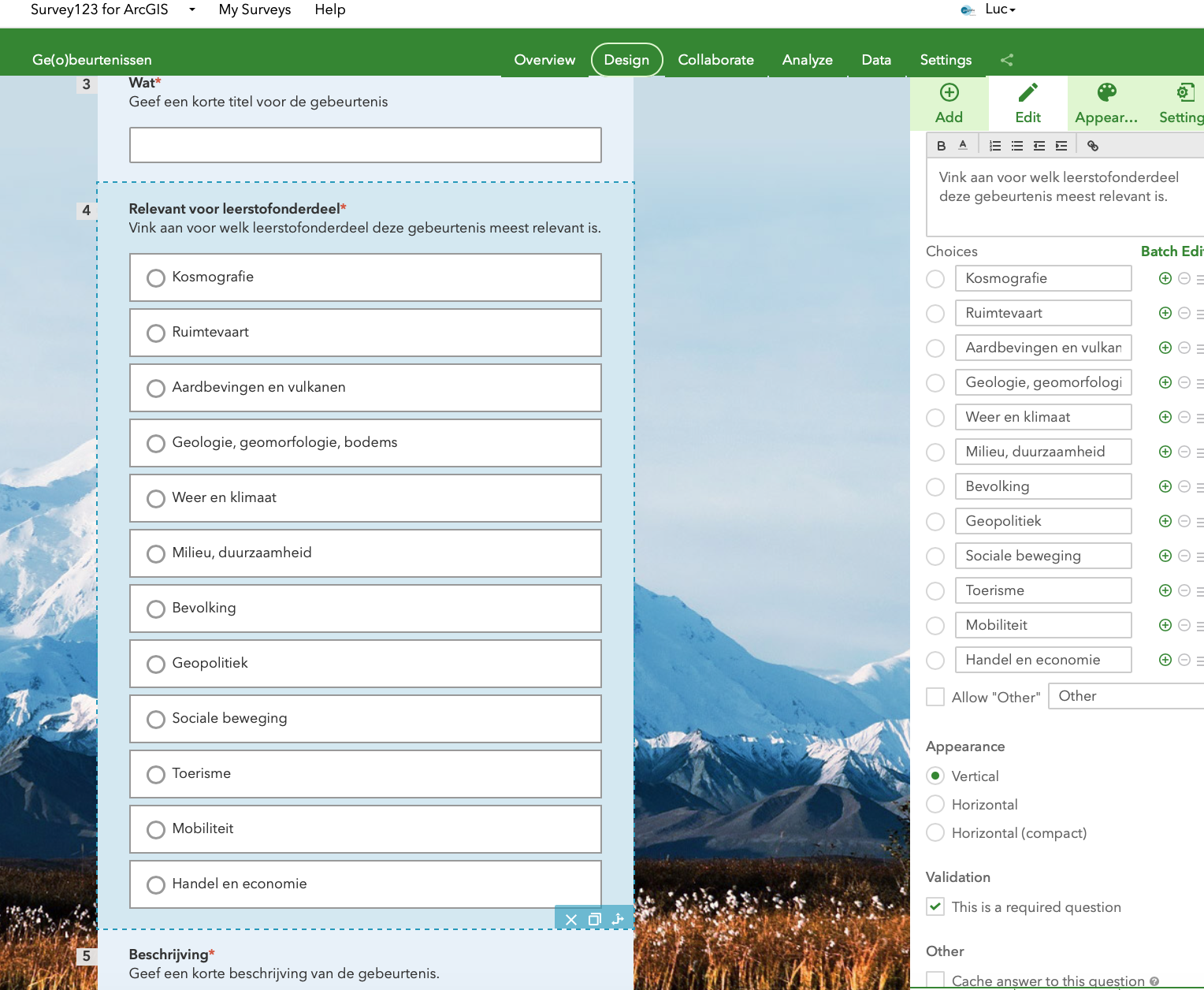 screenshot of developing the question on the web.